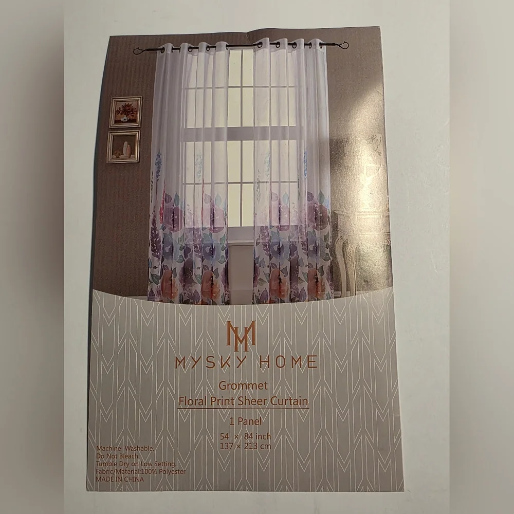 54x84 Floral Print Sheer Grommet Curtains 1 Panel NWT Colorful